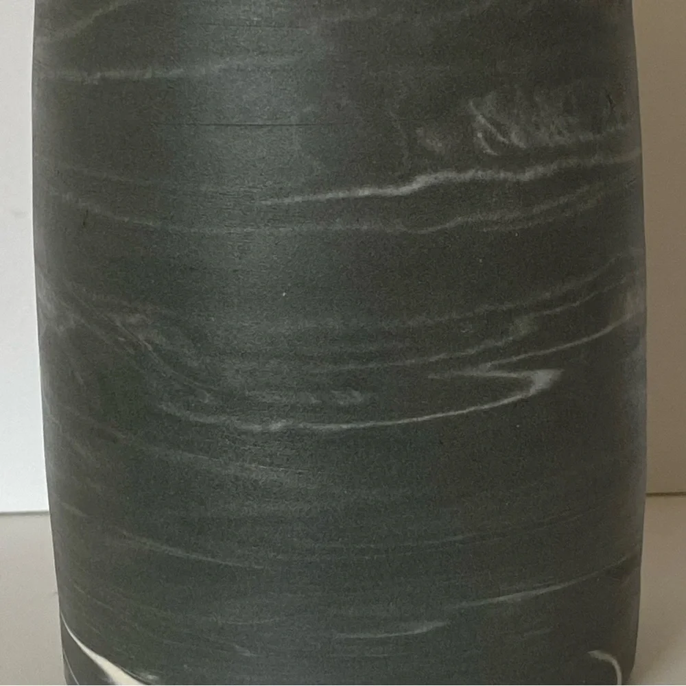 Clay Swirl Pottery Vase Handmade Gray White Marble Look 6” Matte Finish Nemadji